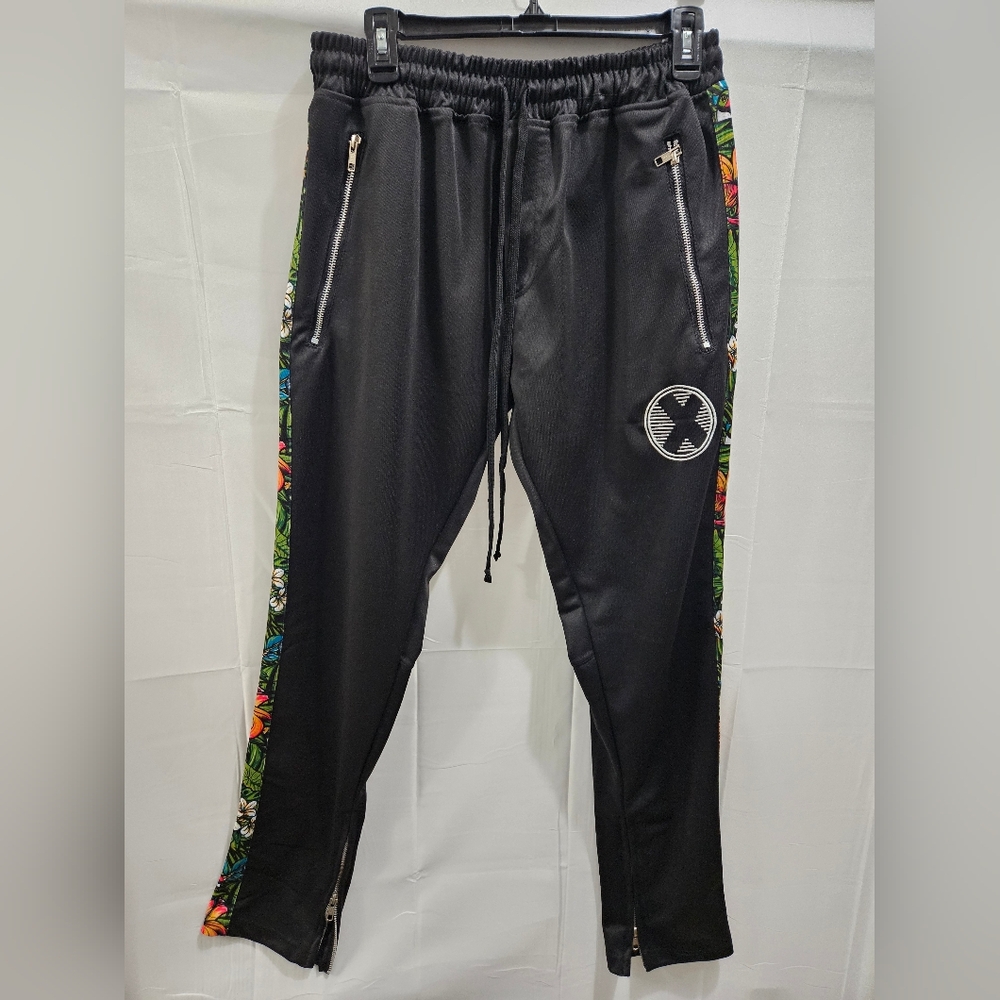 Men's Black Joggers with Floral Side Stripes